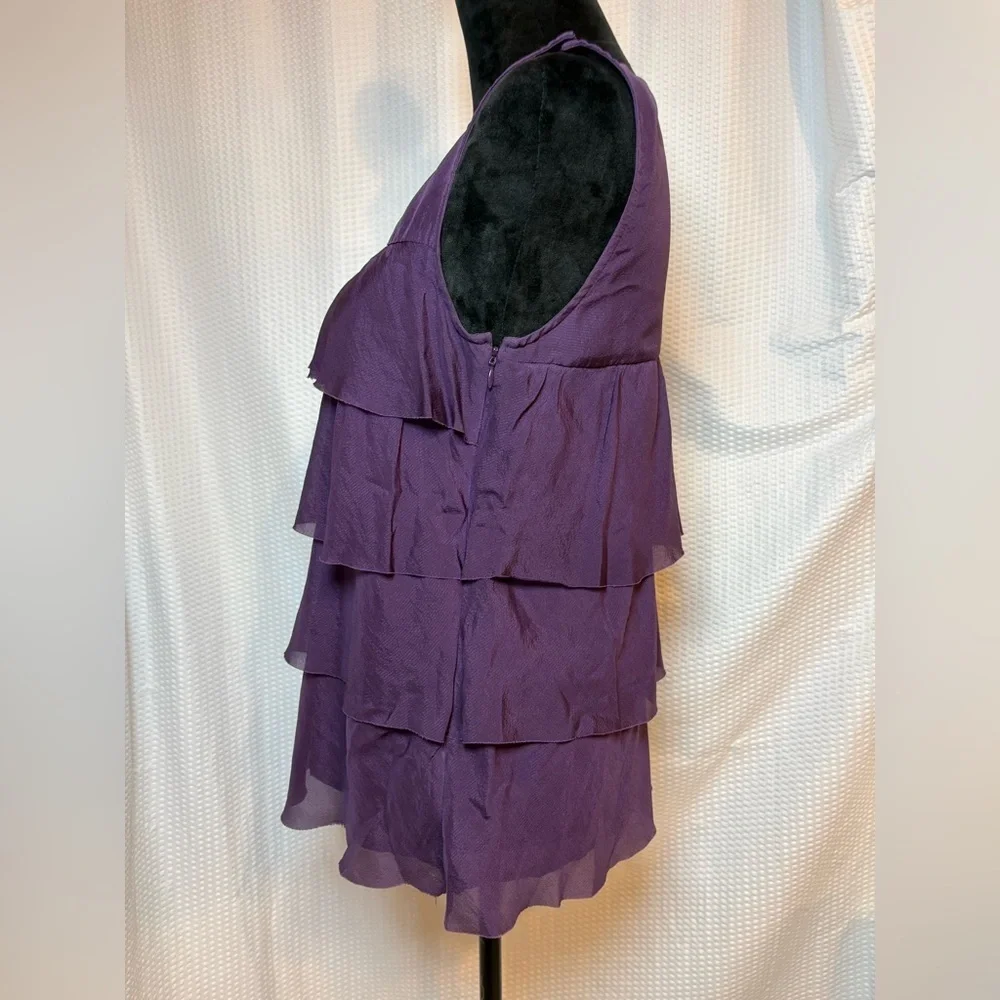 J. Crew 100% silk plum purple ruffled layered sleeveless blouse tank top size 4